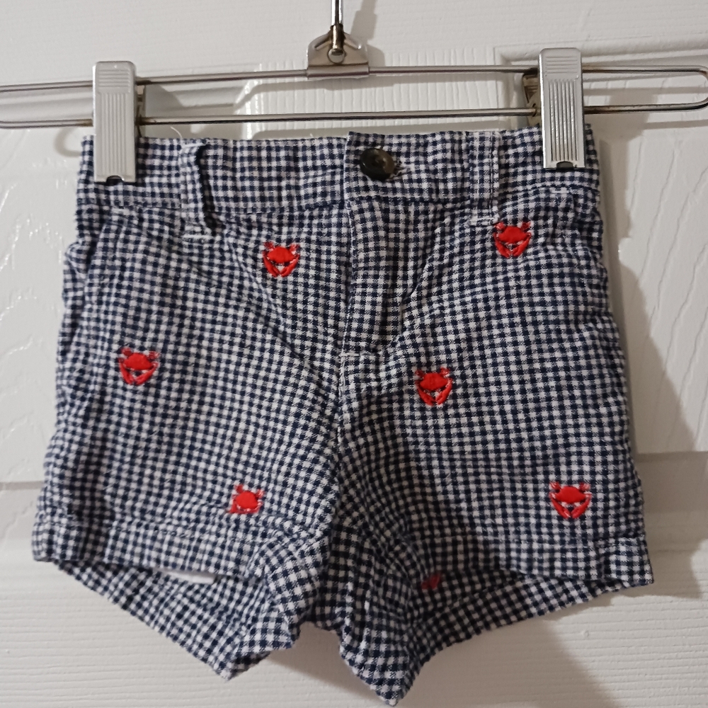 Janie and Jack Boys 3-6 Months Seersucker Shorts 'Crabby Pants' Embroidered EUC